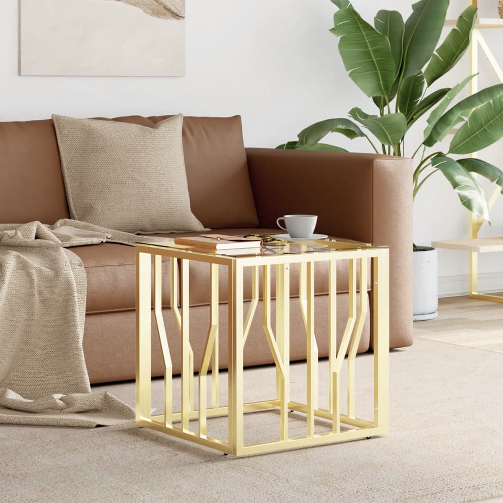 Table basse doré 50x50x50 cm acier inoxydable et verre - XIOS
