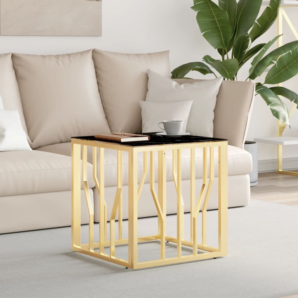 Table basse doré 50x50x50 cm acier inoxydable et verre - XIOS