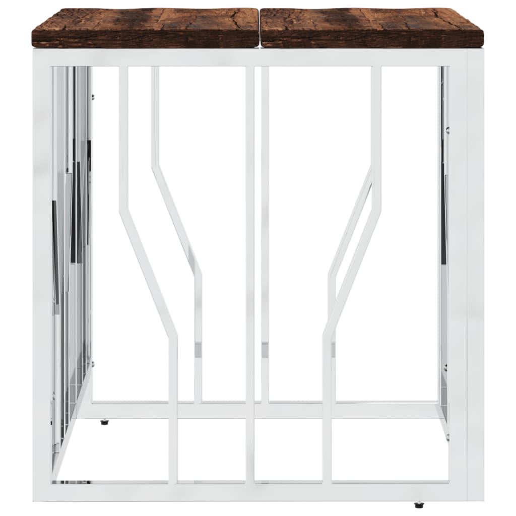 Table basse argenté acier inoxydable/bois massif récupération - XIOS