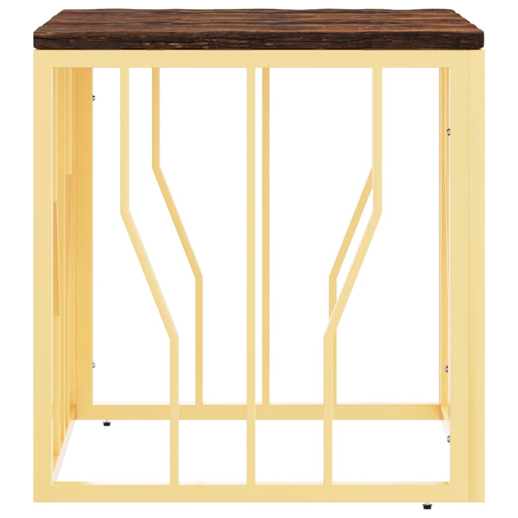 Table basse doré acier inoxydable et bois massif récupération - XIOS