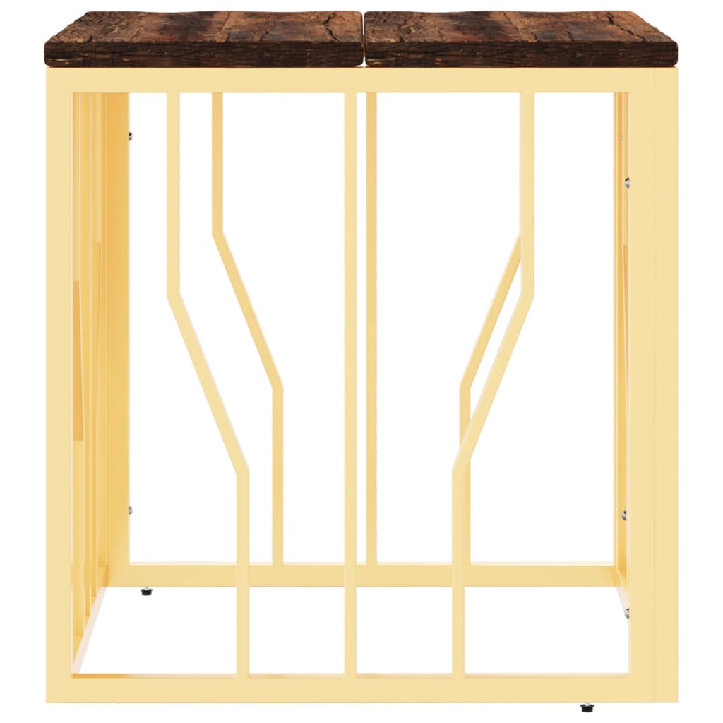Table basse doré acier inoxydable et bois massif récupération - XIOS