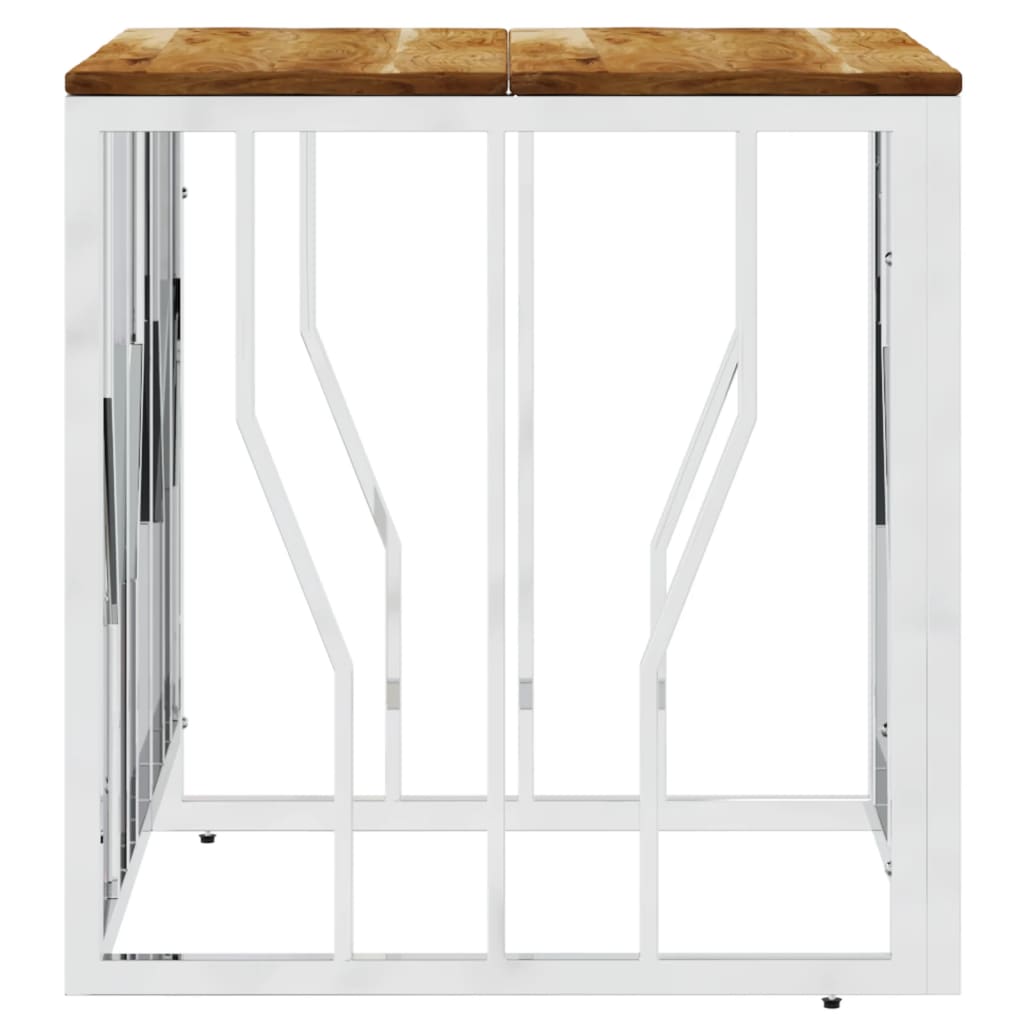 Table basse argenté acier inoxydable et bois massif d'acacia - XIOS