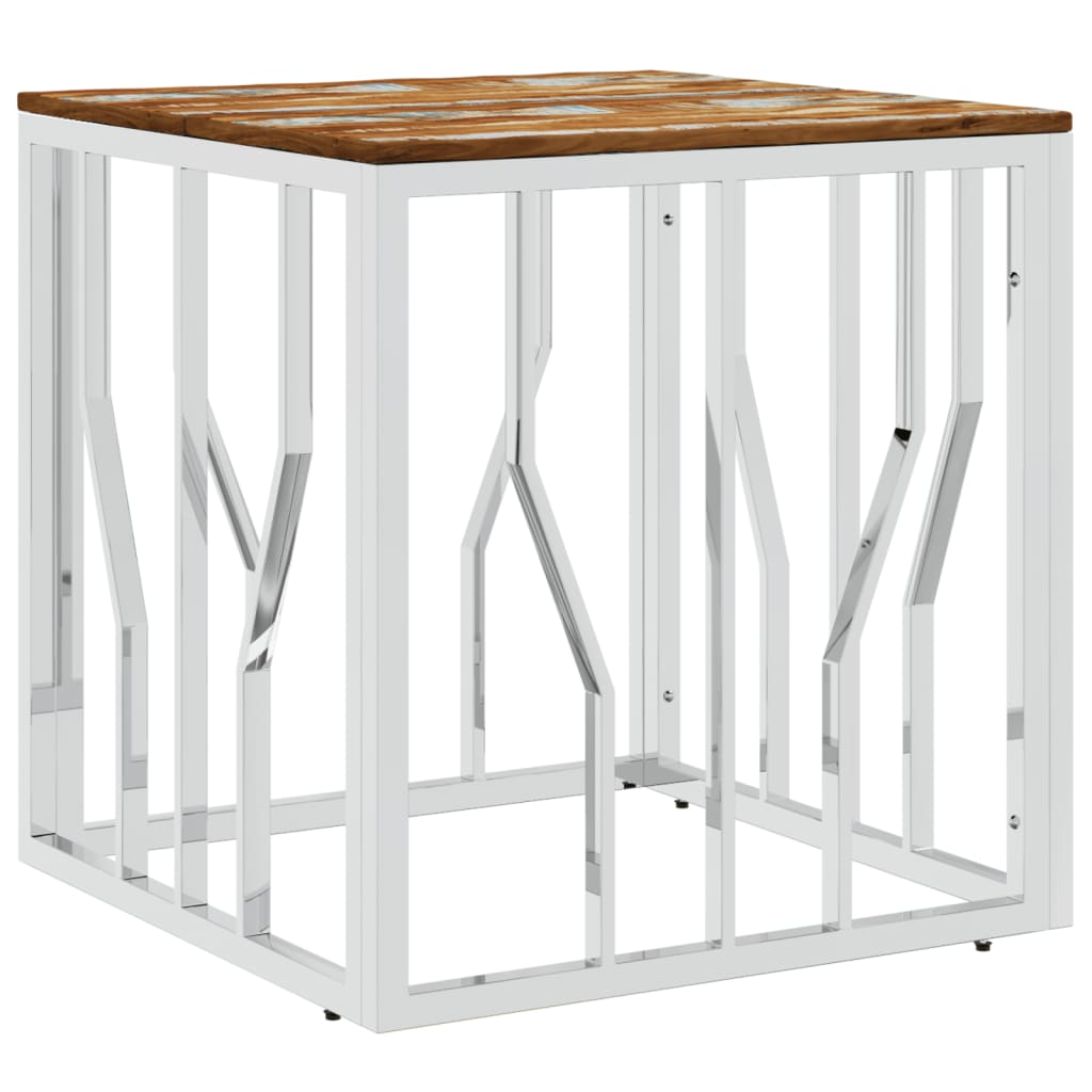 Table basse argenté acier inoxydable/bois massif récupération - XIOS