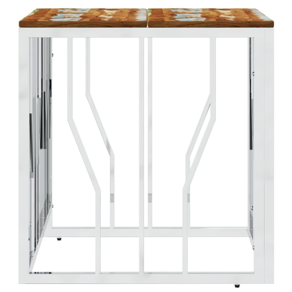 Table basse argenté acier inoxydable/bois massif récupération - XIOS