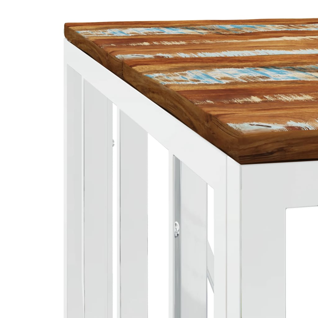 Table basse argenté acier inoxydable/bois massif récupération - XIOS