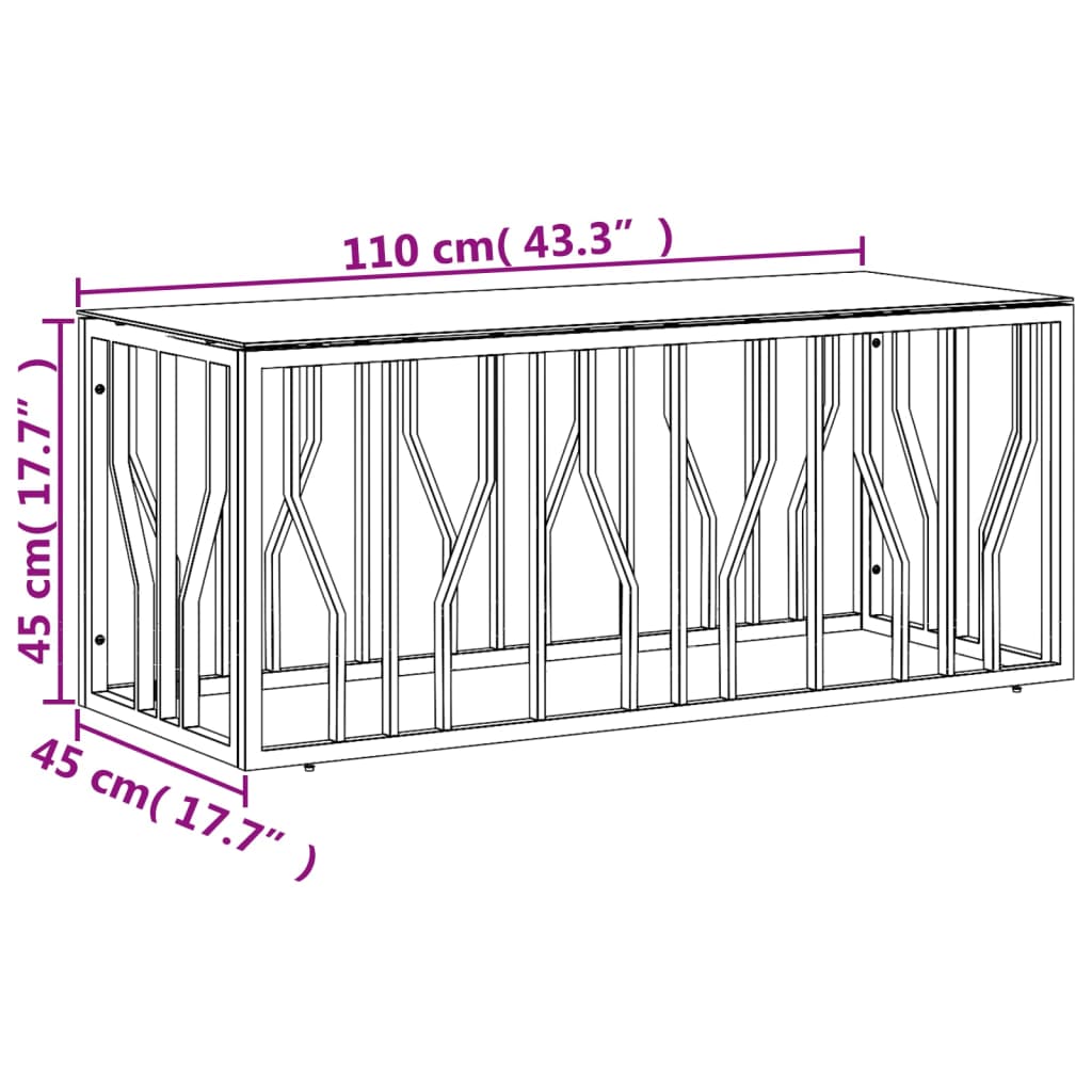 Table basse doré 110x45x45 cm acier inoxydable et verre - XIOS