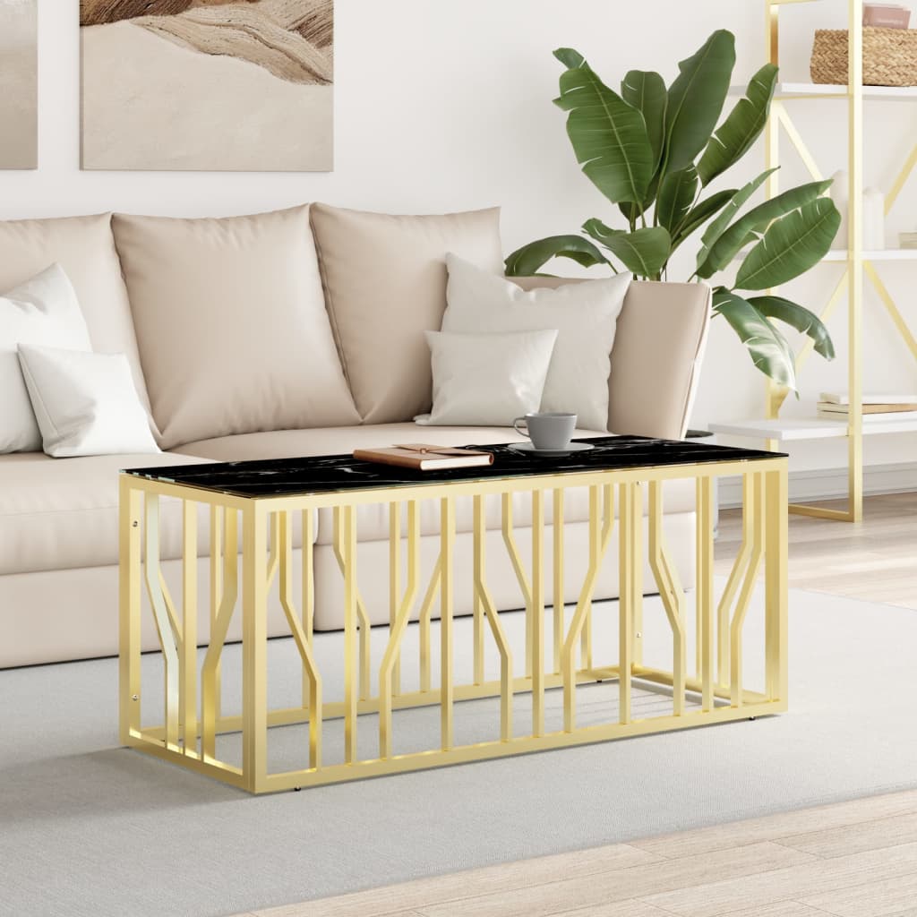 Table basse doré 110x45x45 cm acier inoxydable et verre - XIOS