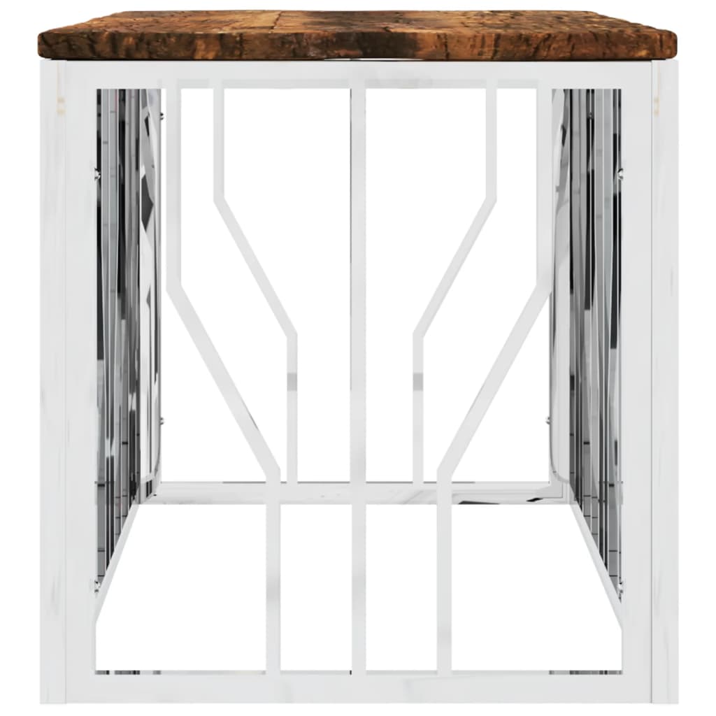 Table basse acier inoxydable et bois massif de récupération - XIOS