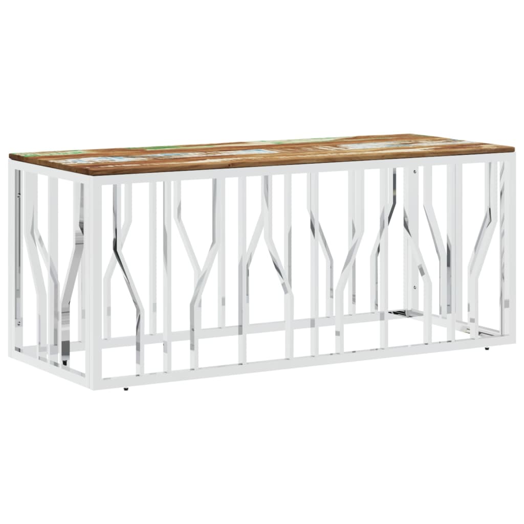 Table basse argenté acier inoxydable/bois massif récupération - XIOS