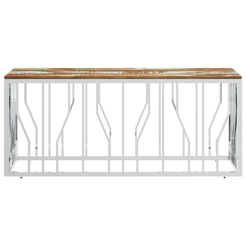 Table basse argenté acier inoxydable/bois massif récupération - XIOS