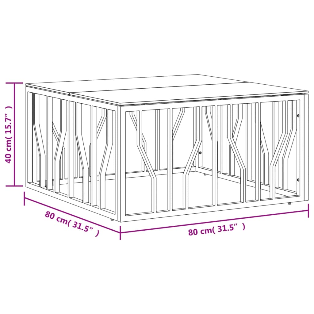 Table basse 80x80x40 cm acier inoxydable et verre - XIOS