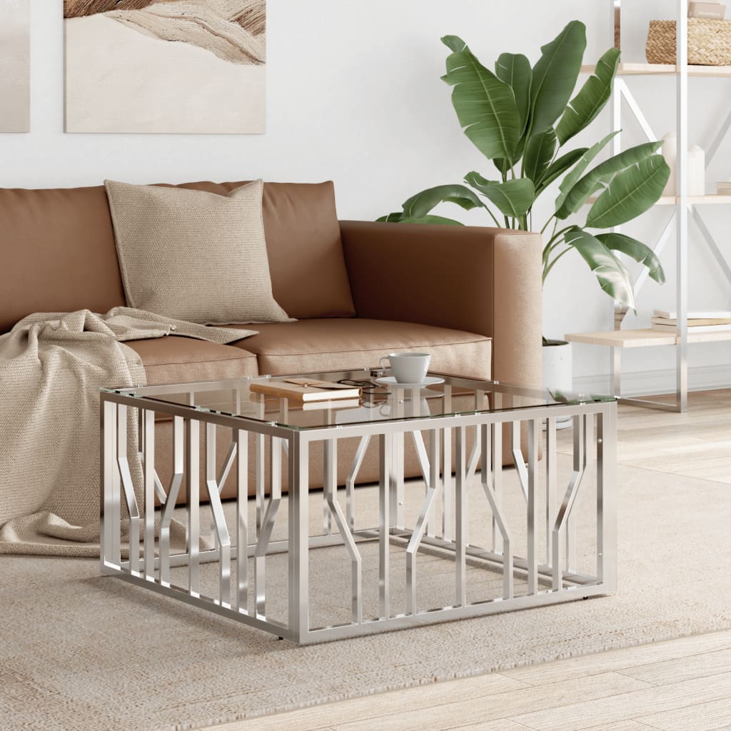 Table basse 80x80x40 cm acier inoxydable et verre - XIOS