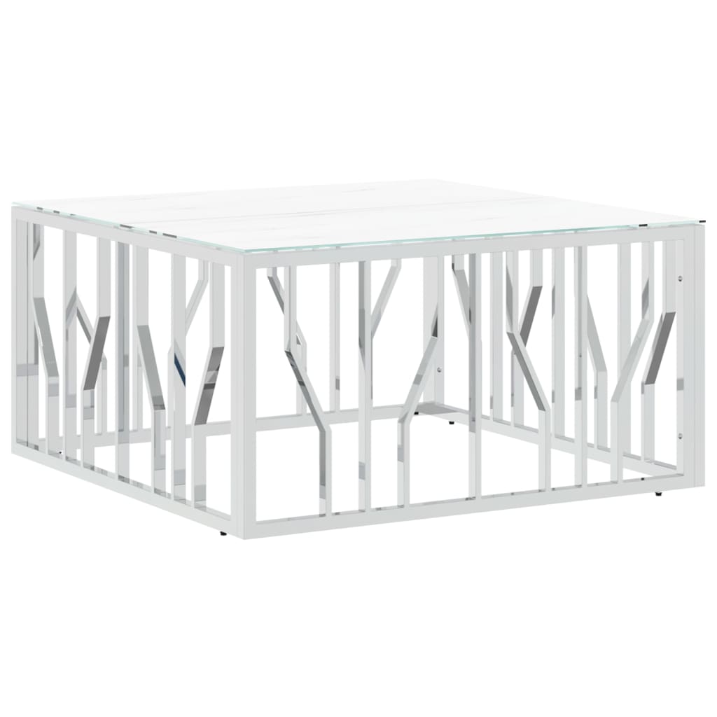 Table basse argenté 80x80x40 cm acier inoxydable et verre - XIOS