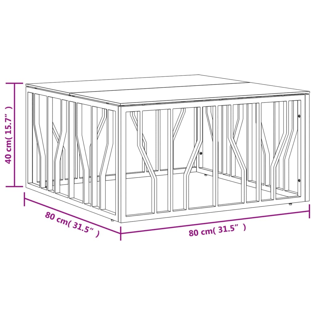 Table basse argenté 80x80x40 cm acier inoxydable et verre - XIOS