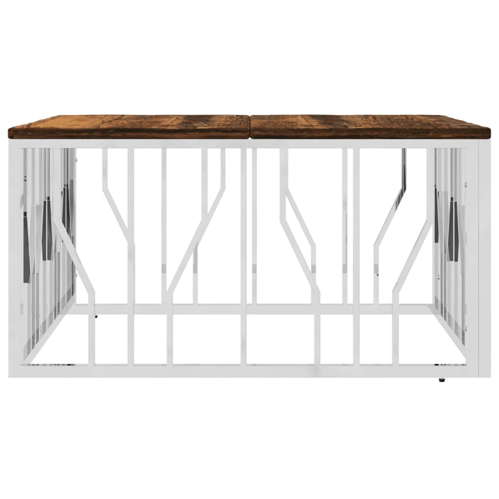 Table basse argenté acier inoxydable/bois massif récupération - XIOS