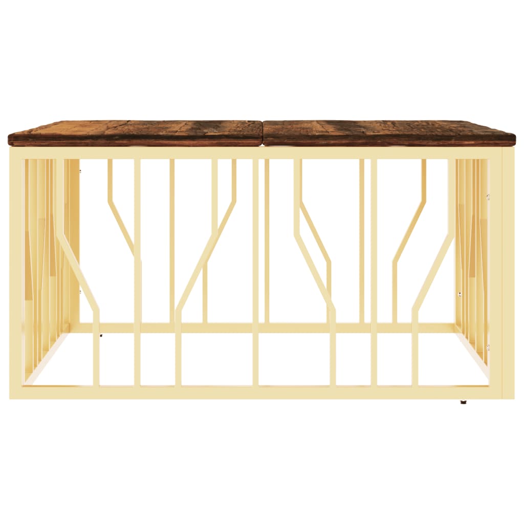 Table basse doré acier inoxydable et bois massif récupération - XIOS