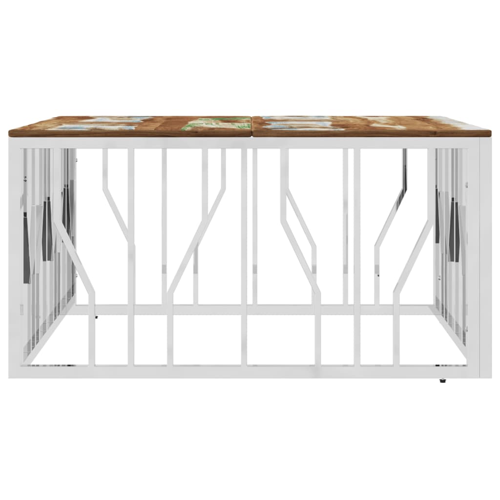 Table basse argenté acier inoxydable/bois massif récupération - XIOS
