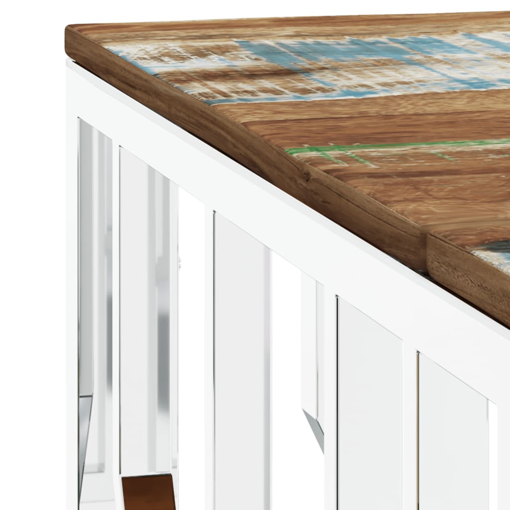 Table basse argenté acier inoxydable/bois massif récupération - XIOS