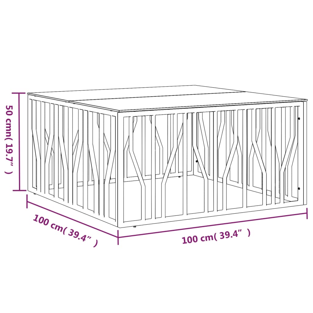 Table basse 100x100x50 cm acier inoxydable et verre - XIOS
