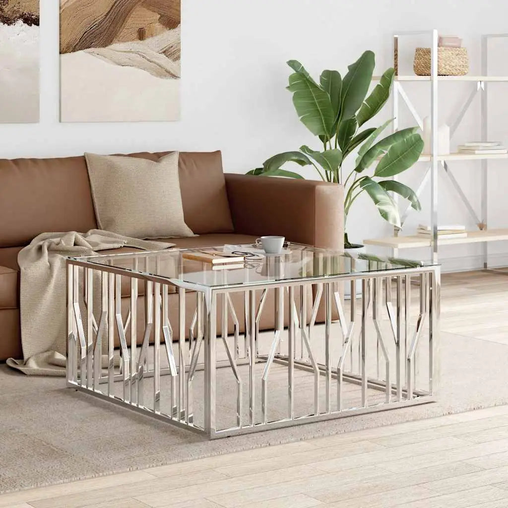 Table basse 100x100x50 cm acier inoxydable et verre - XIOS