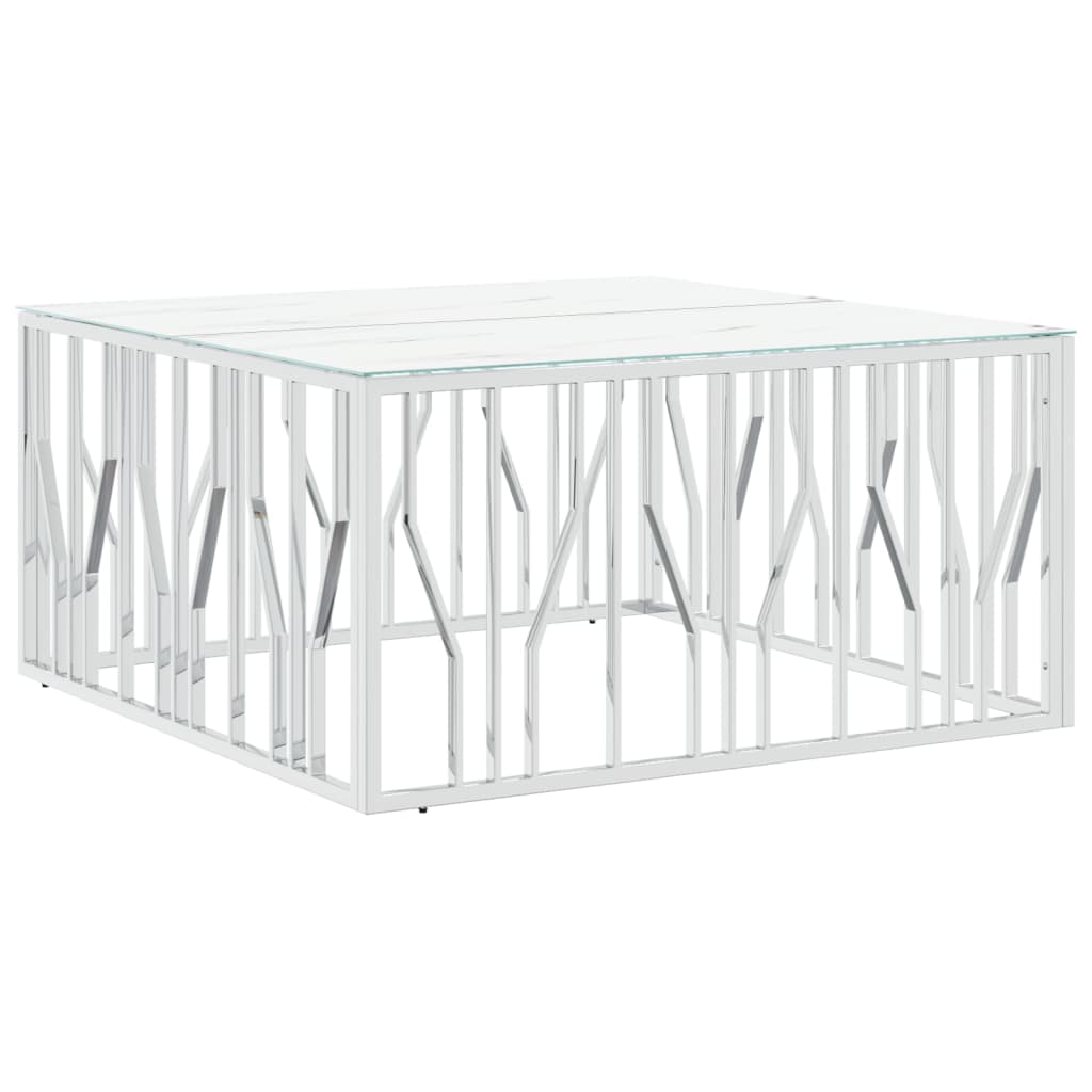 Table basse argenté 100x100x50 cm acier inoxydable et verre - XIOS