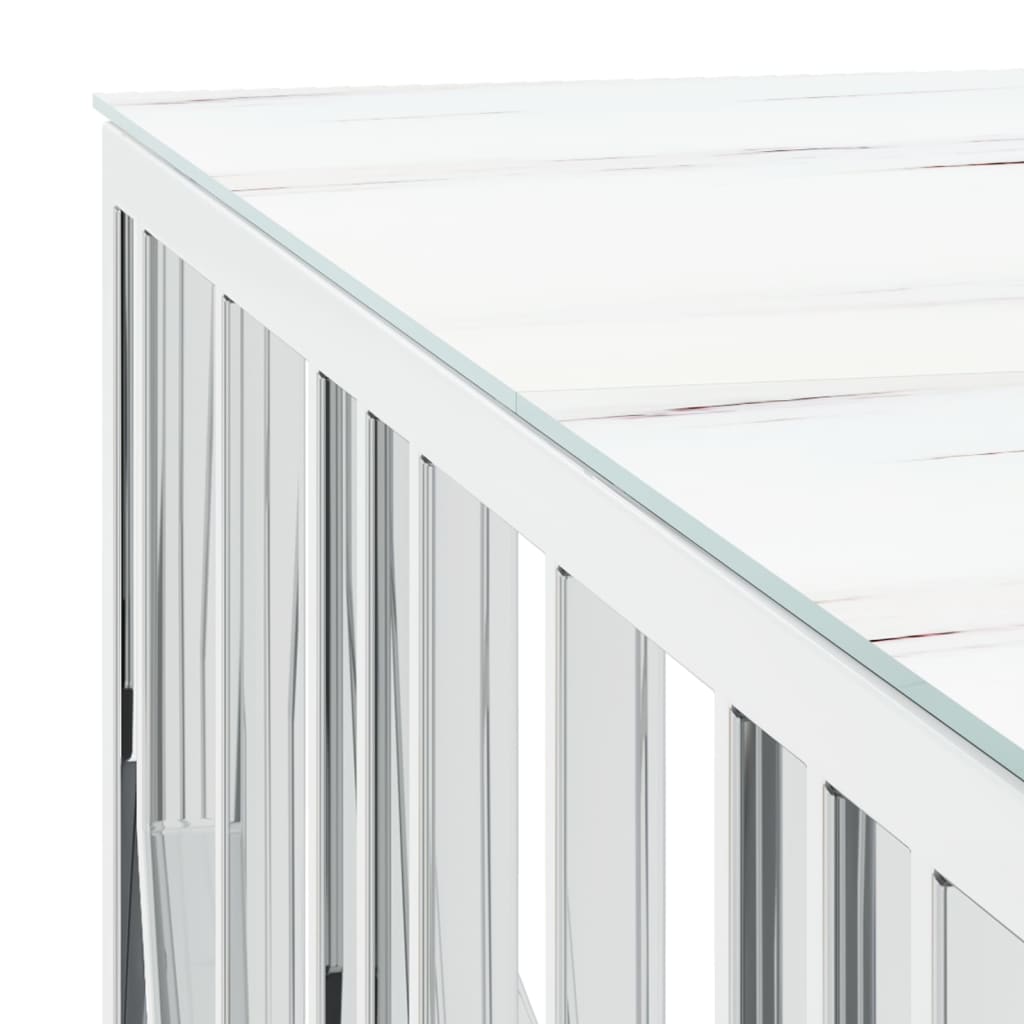 Table basse argenté 100x100x50 cm acier inoxydable et verre - XIOS