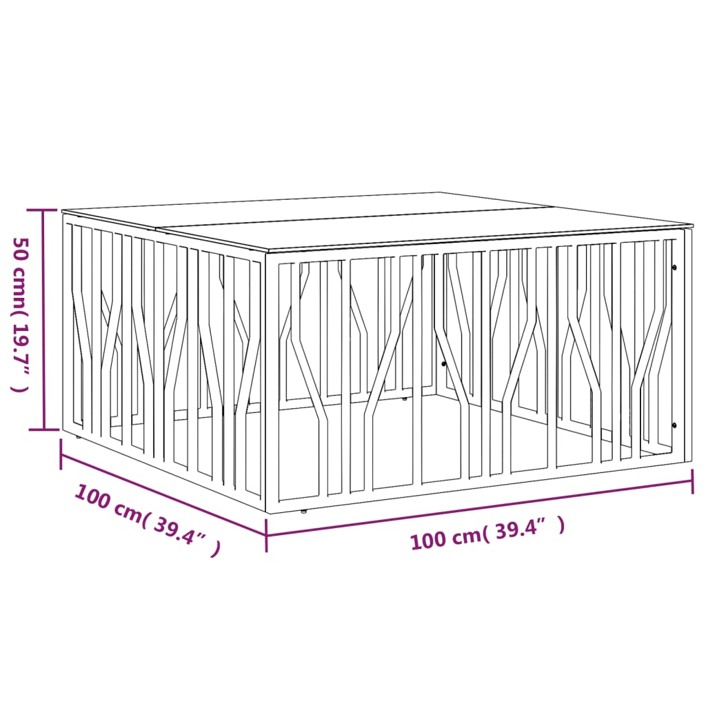 Table basse argenté 100x100x50 cm acier inoxydable et verre - XIOS