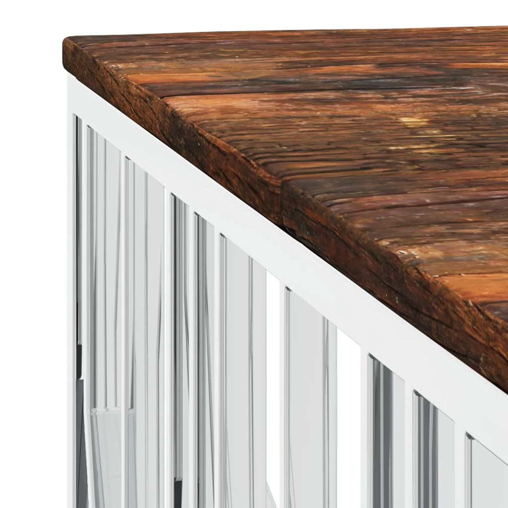Table basse argenté acier inoxydable/bois massif récupération - XIOS