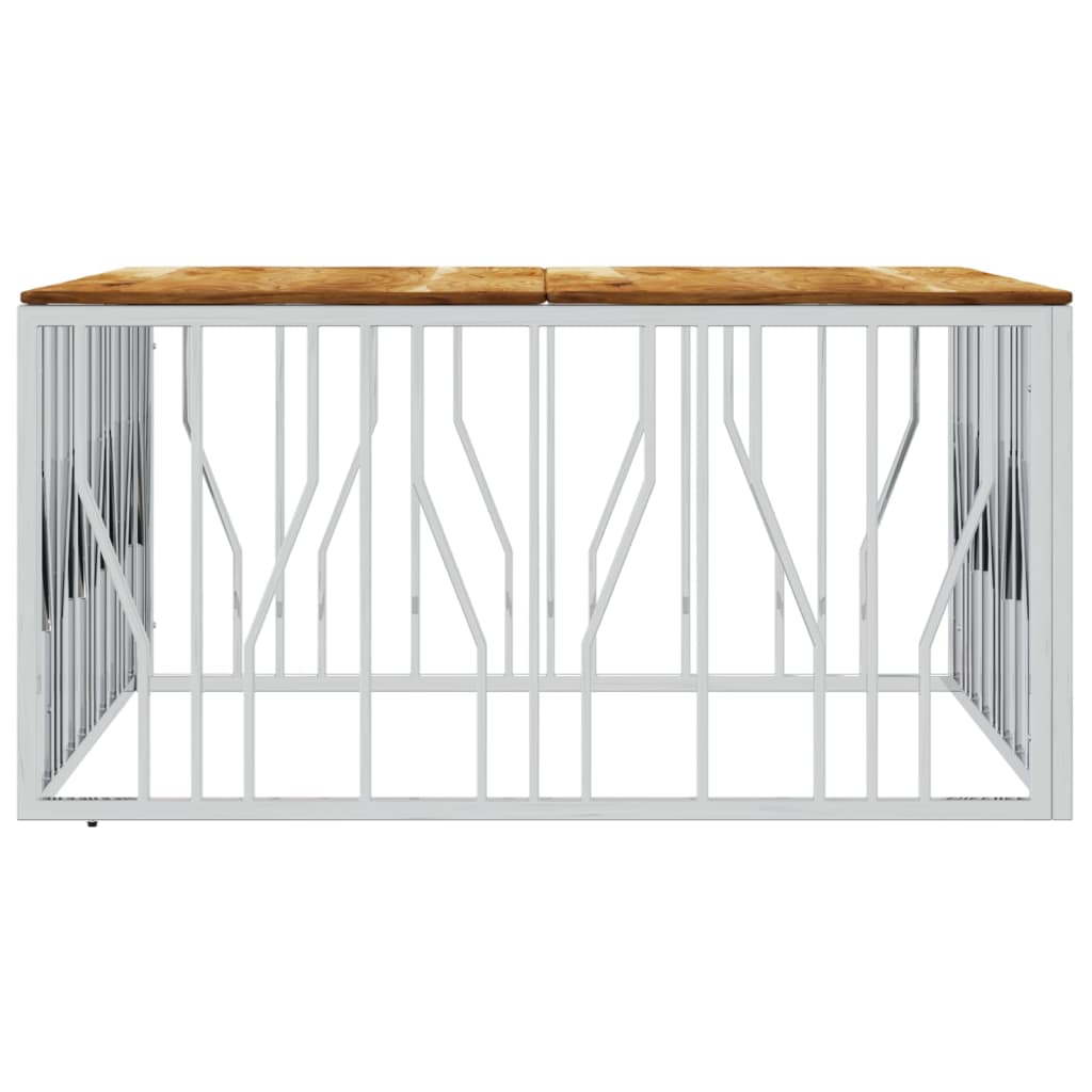 Table basse argenté acier inoxydable et bois massif d'acacia - XIOS