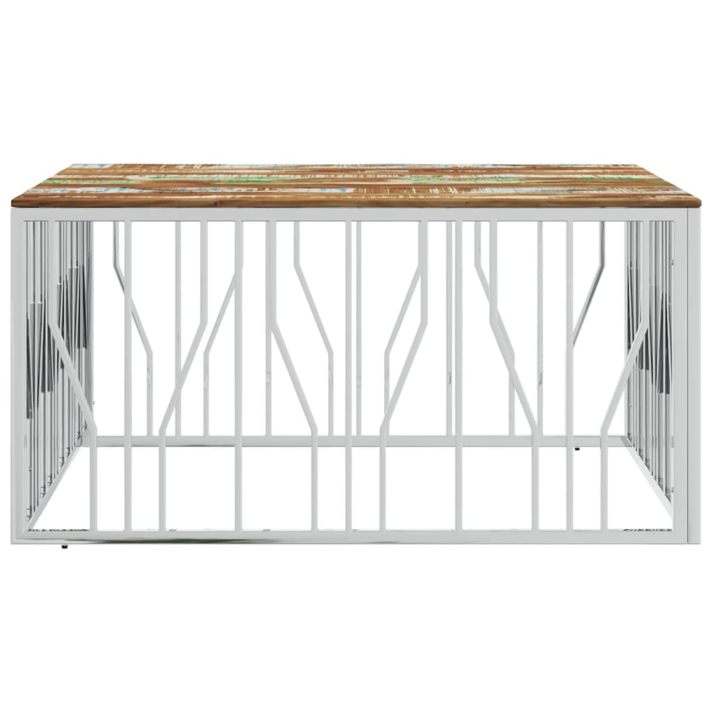 Table basse argenté acier inoxydable/bois massif récupération - XIOS