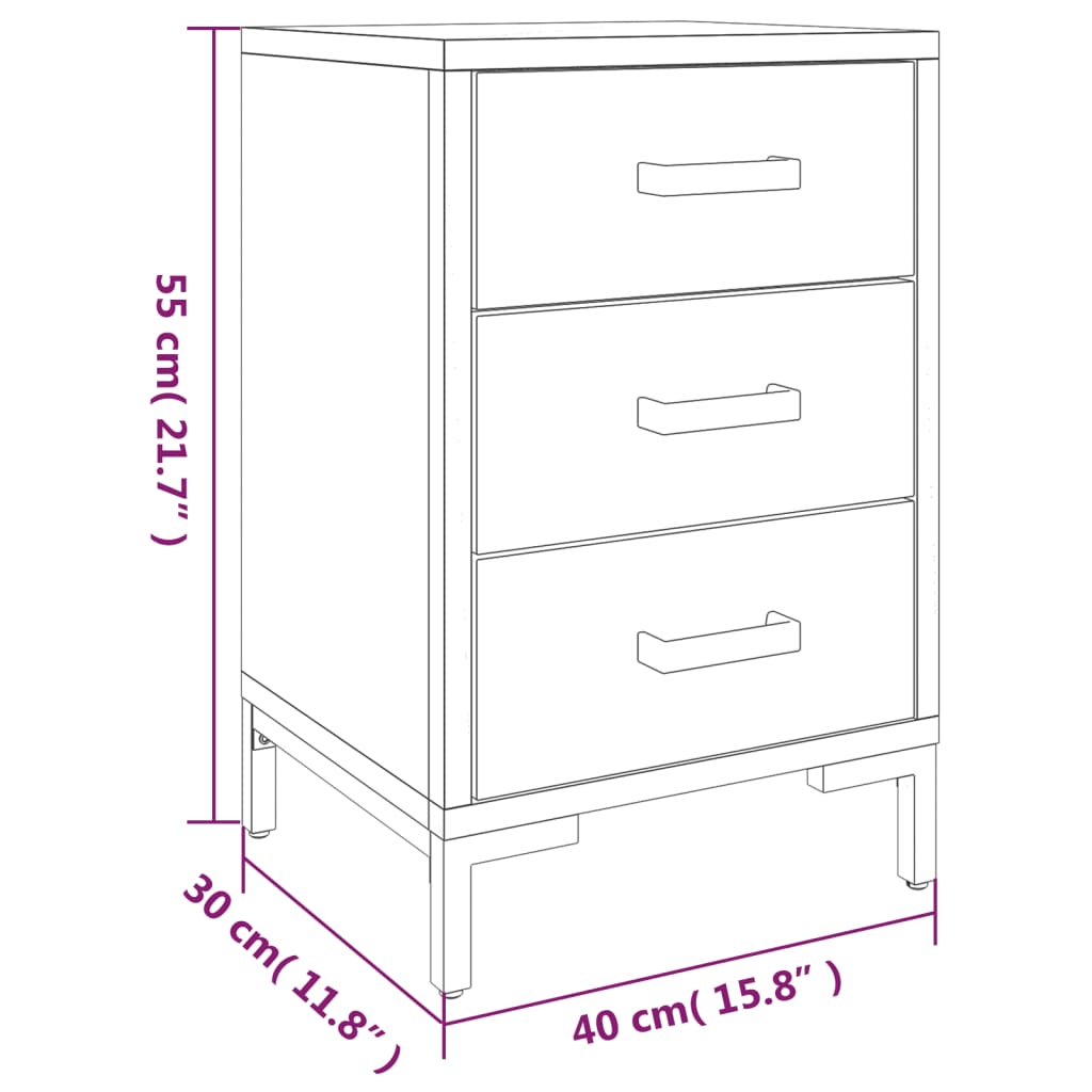 Table de chevet Noir 40x30x55 cm Bois de pin massif - XIOS