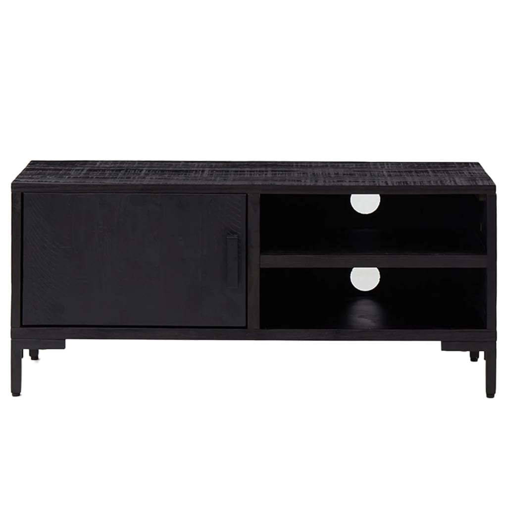 Meuble TV Noir 90x30x40 cm Bois de pin massif - XIOS