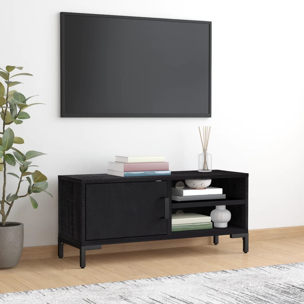 Meuble TV Noir 90x30x40 cm Bois de pin massif - XIOS