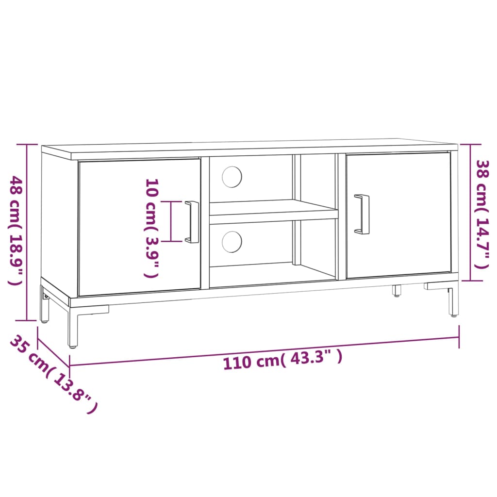 Meuble TV Noir 110x35x48 cm Bois de pin massif - XIOS