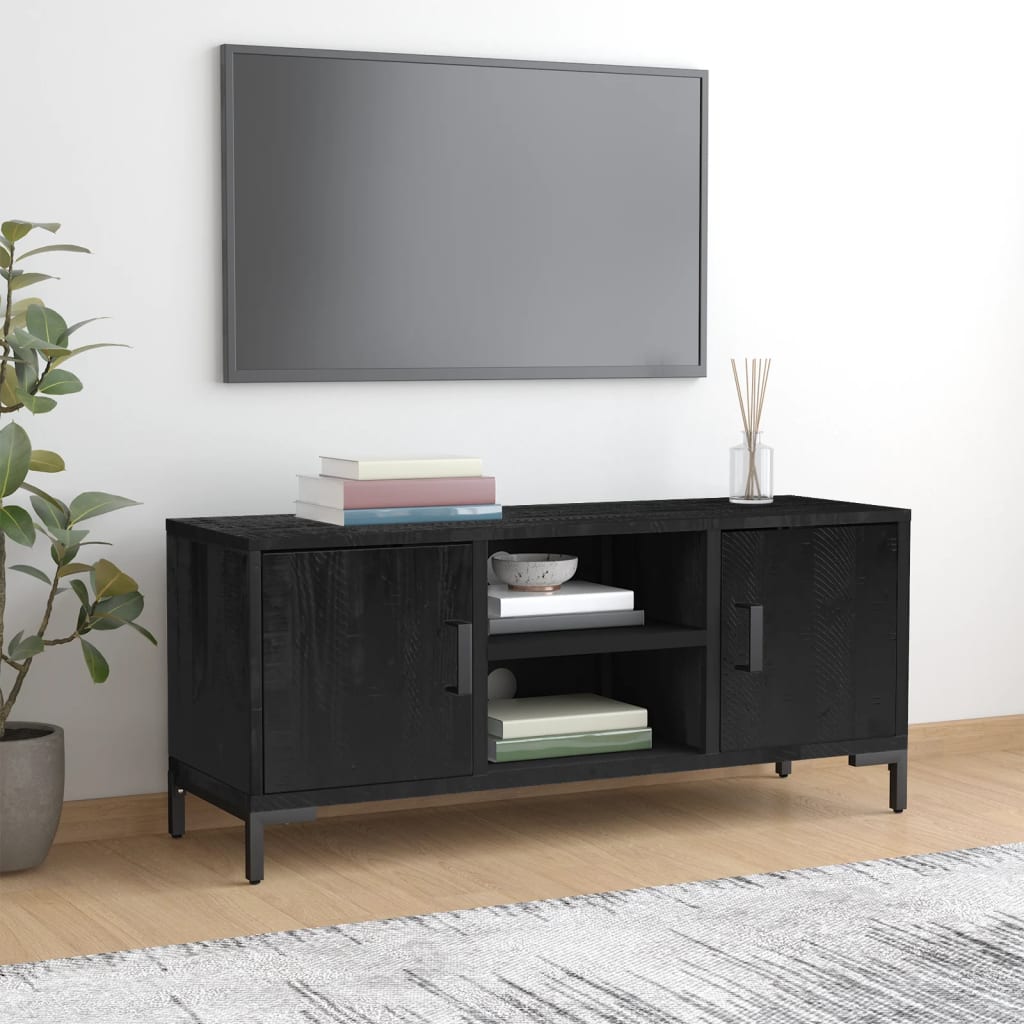 Meuble TV Noir 110x35x48 cm Bois de pin massif - XIOS