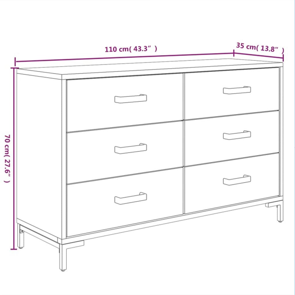 Buffet Noir 110x35x70 cm Bois de pin massif - XIOS