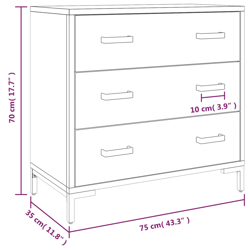 Commode Noir 75x35x70 cm Bois de pin massif Commodes vidaXL