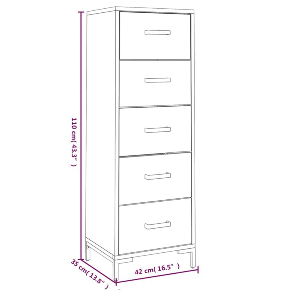 Commode Noir 42x35x110 cm Bois de pin massif - XIOS