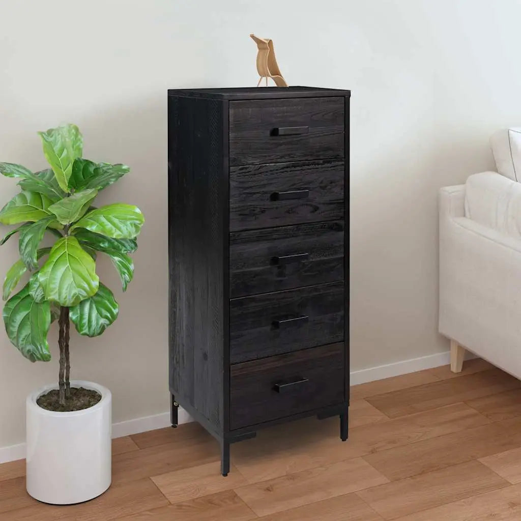 Commode Noir 42x35x110 cm Bois de pin massif - XIOS