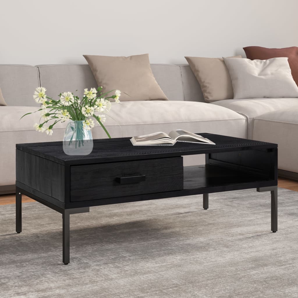 Table basse Noir 90x50x35 cm Bois de pin massif - XIOS