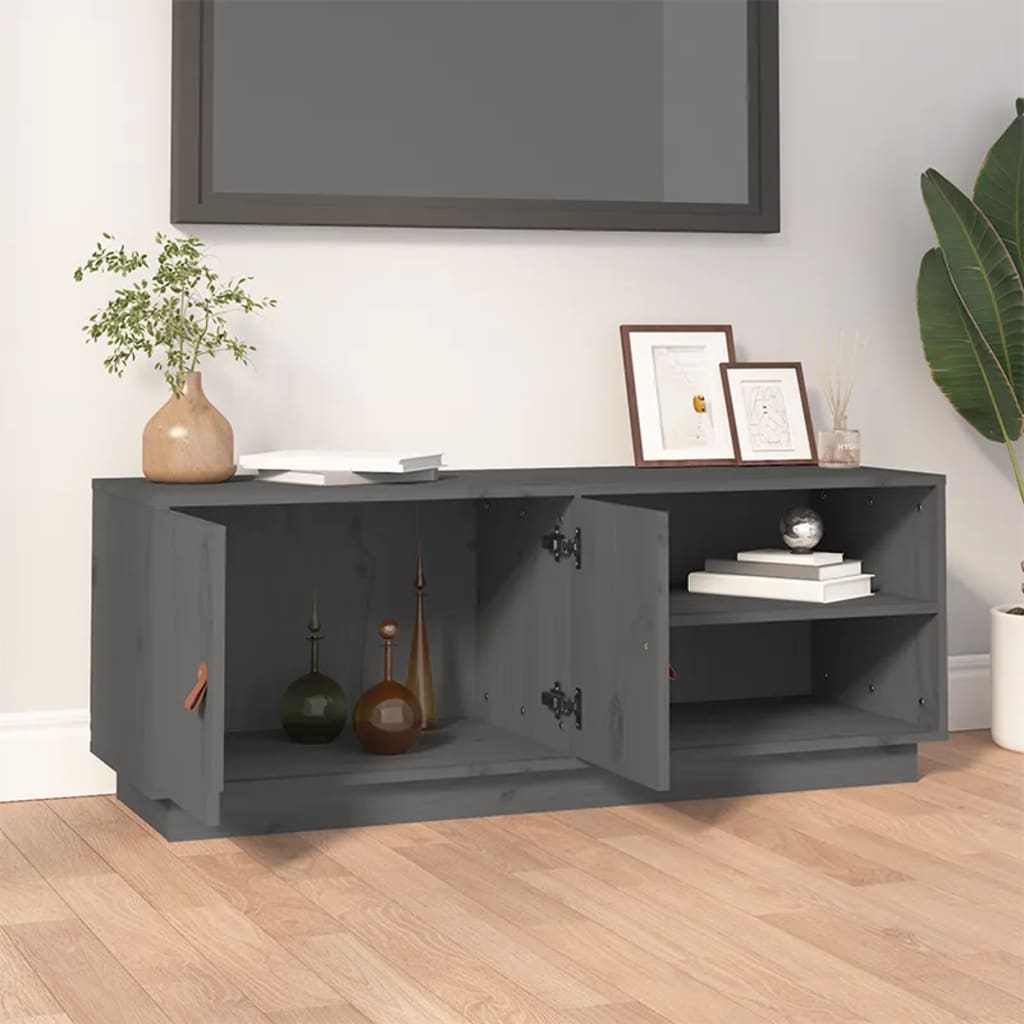 Meuble TV Gris 105x34x40 cm Bois de pin massif - XIOS