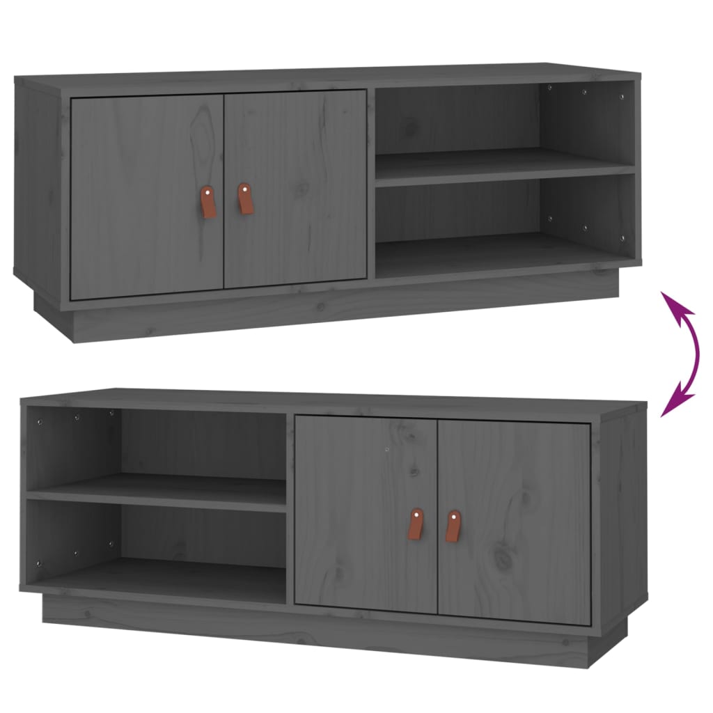 Meuble TV Gris 105x34x40 cm Bois de pin massif - XIOS