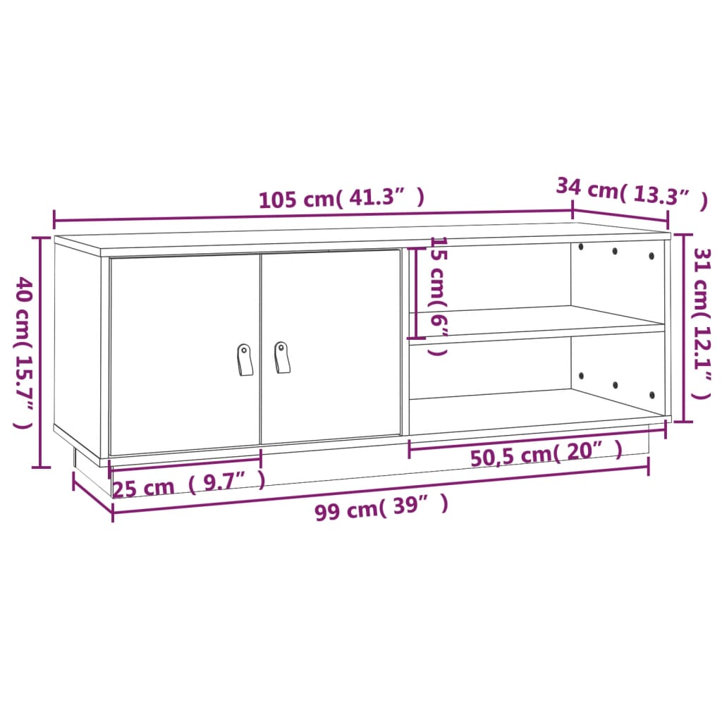 Meuble TV Gris 105x34x40 cm Bois de pin massif - XIOS