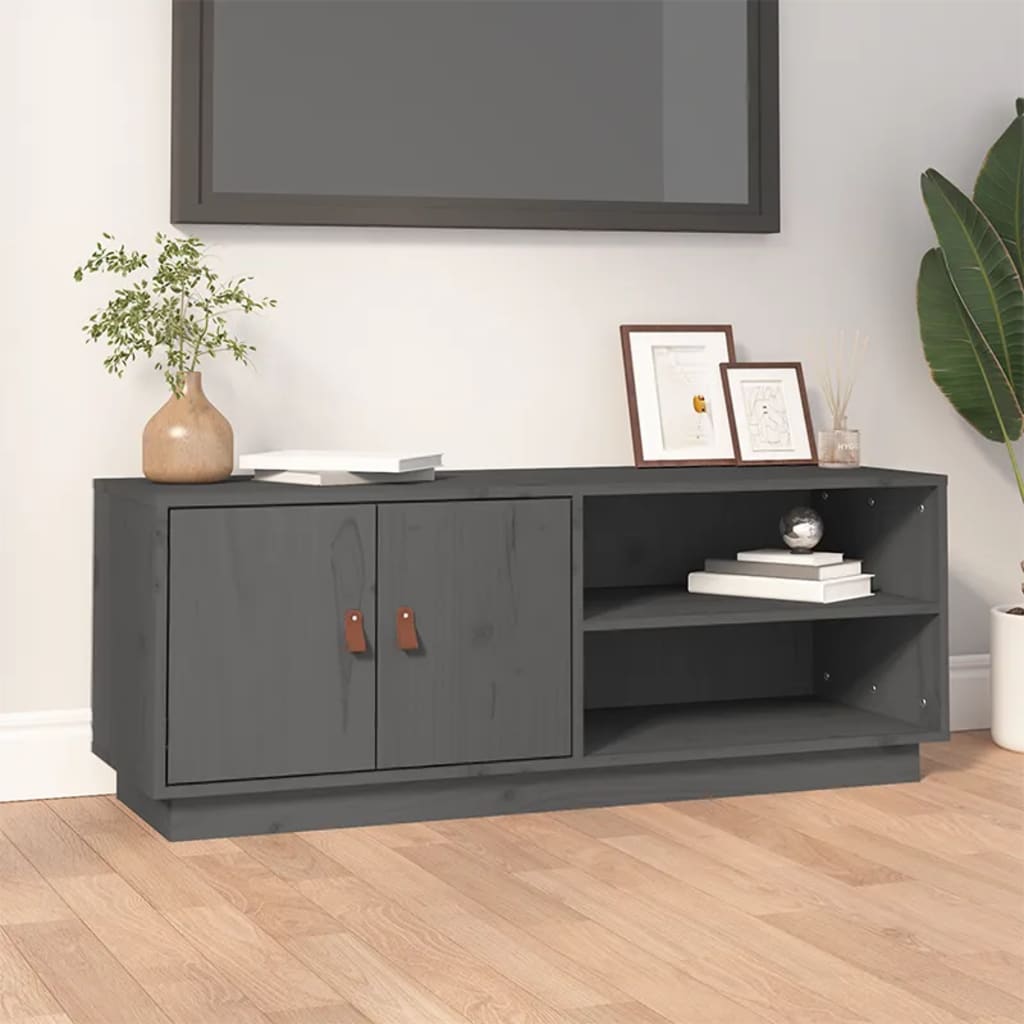 Meuble TV Gris 105x34x40 cm Bois de pin massif - XIOS