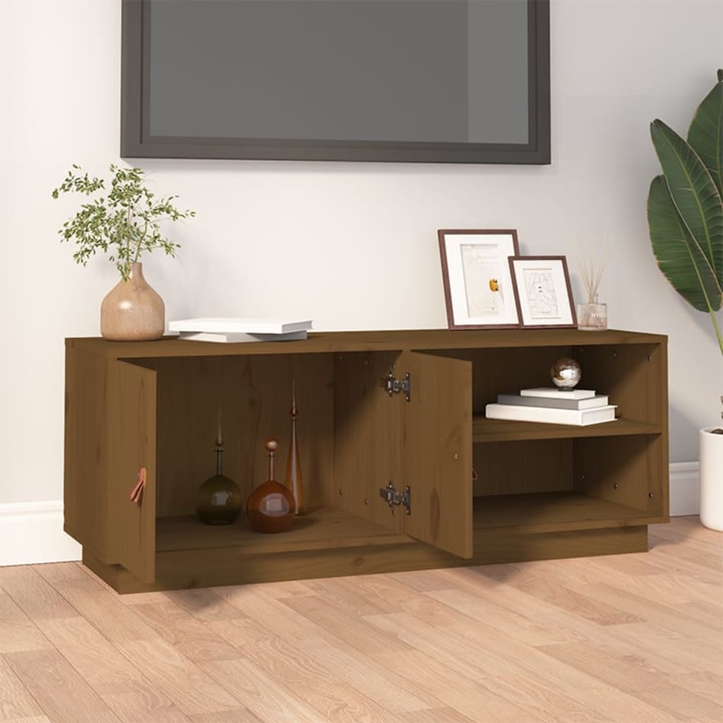 Meuble TV Marron miel 105x34x40 cm Bois de pin massif - XIOS