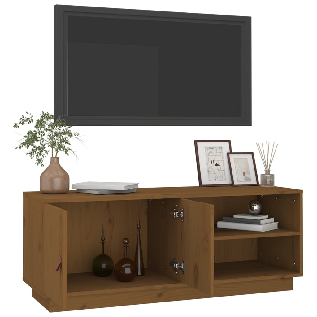 Meuble TV Marron miel 105x34x40 cm Bois de pin massif - XIOS