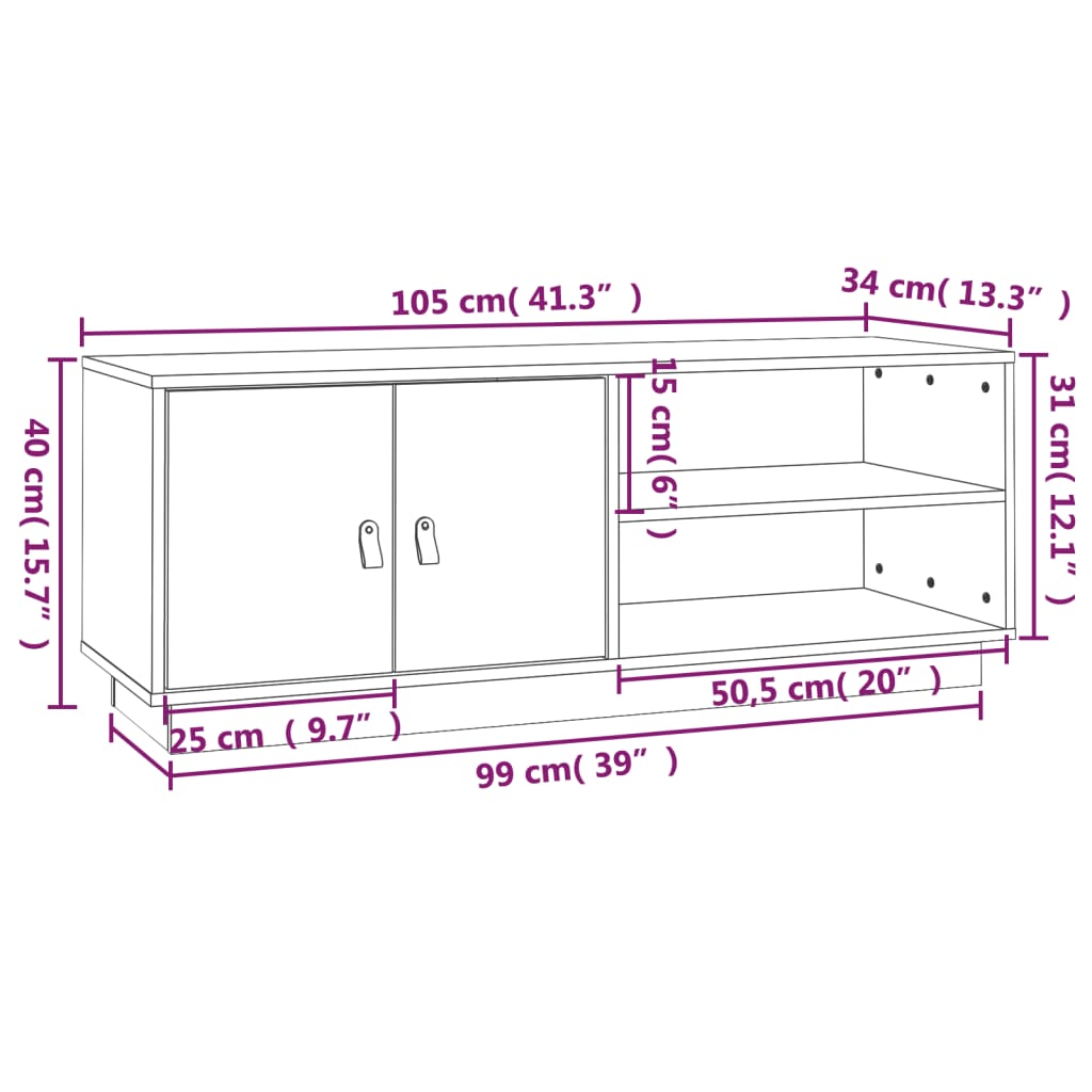 Meuble TV Marron miel 105x34x40 cm Bois de pin massif - XIOS