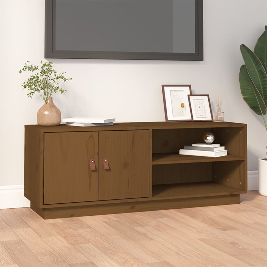 Meuble TV Marron miel 105x34x40 cm Bois de pin massif - XIOS