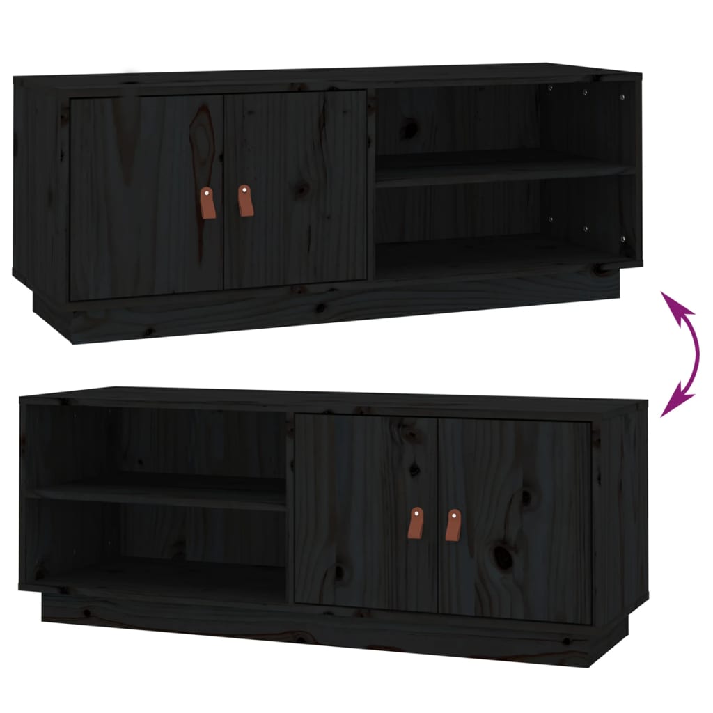 Meuble TV Noir 105x34x40 cm Bois de pin massif - XIOS