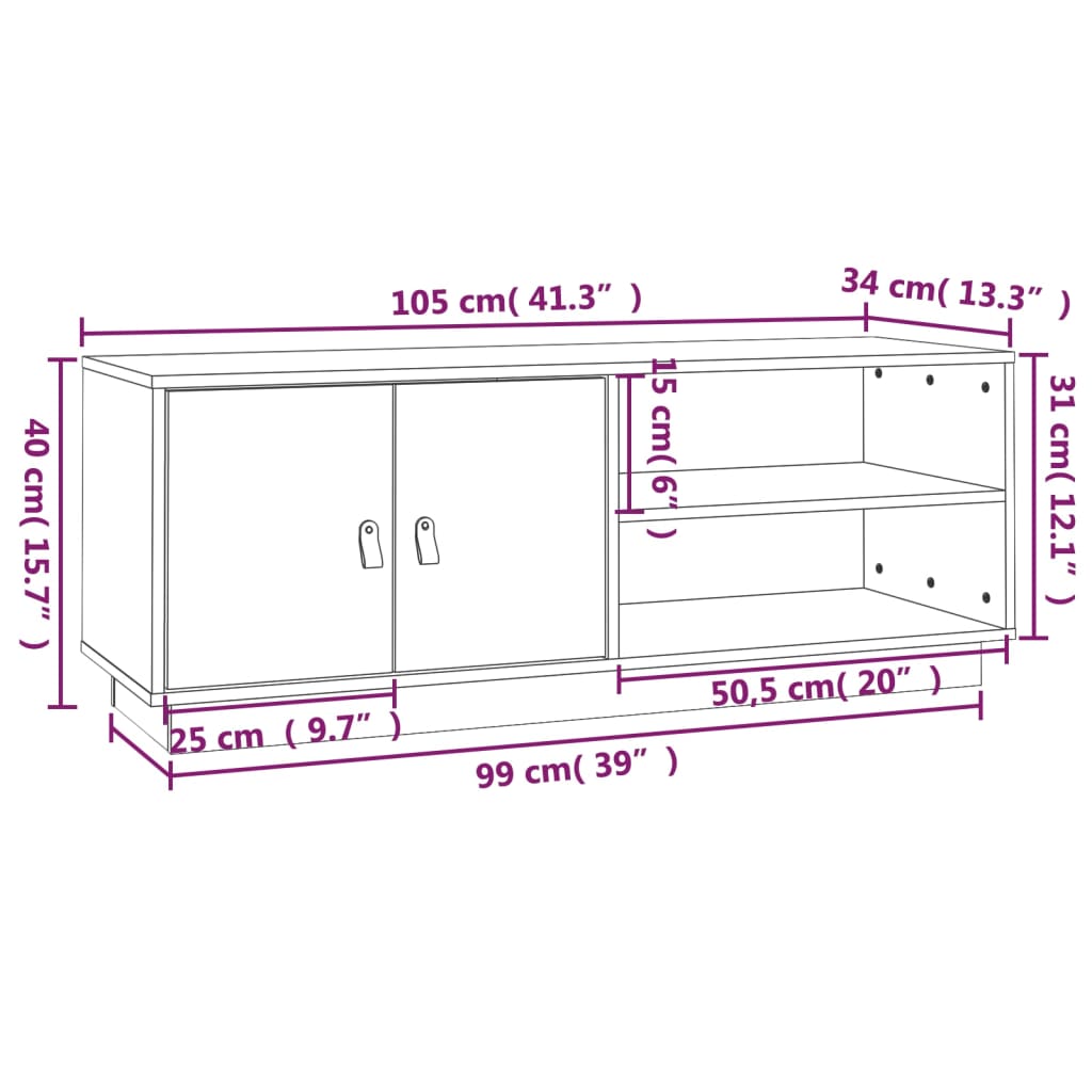 Meuble TV Noir 105x34x40 cm Bois de pin massif - XIOS